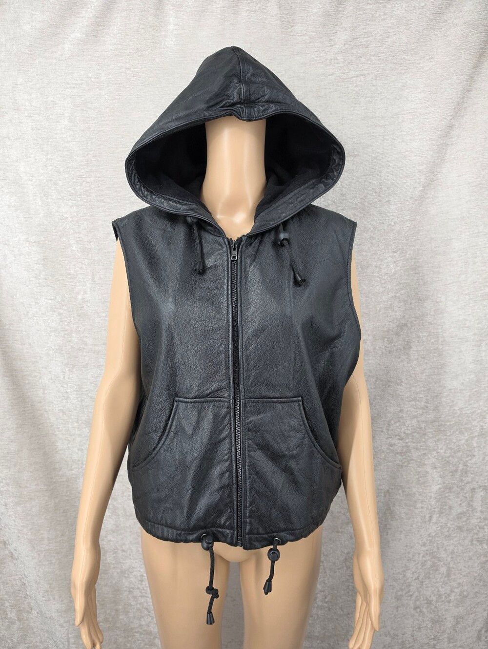 Wilsons Maxima Black Leather Hooded Vest Bikercore Grunge